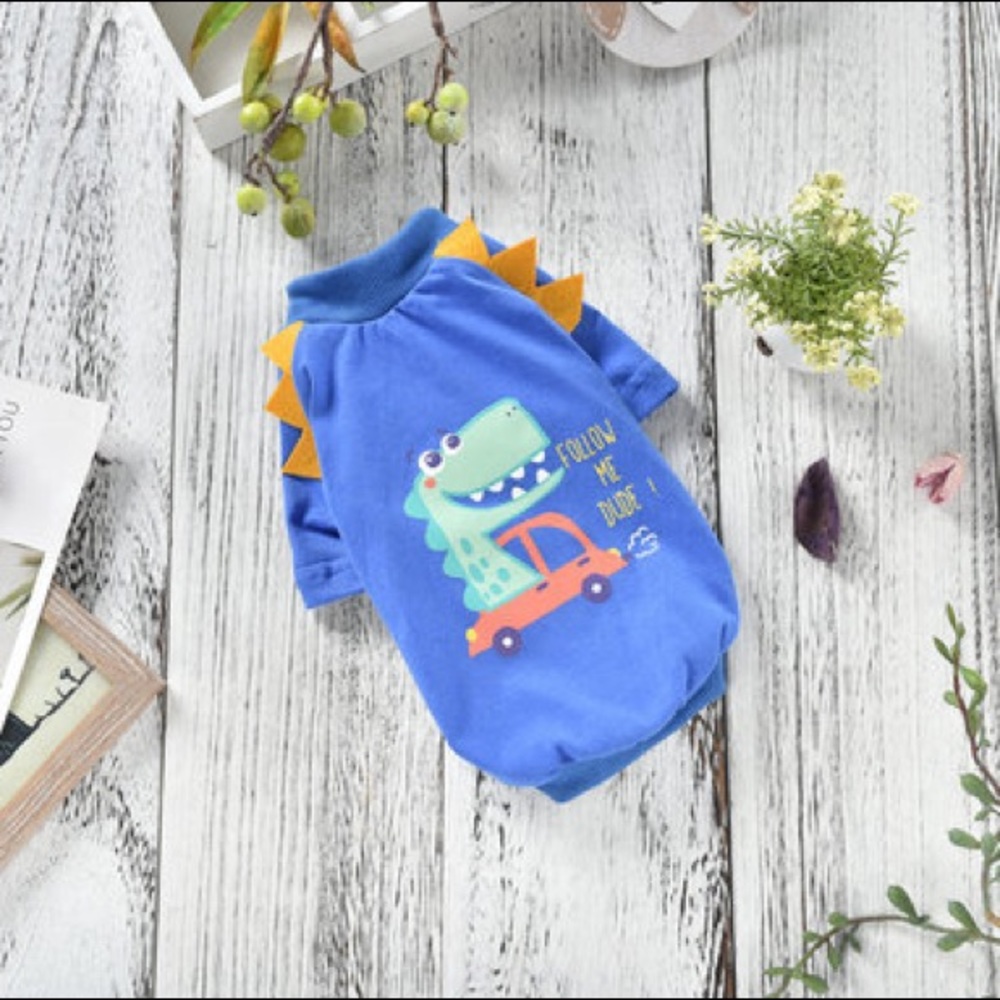Pet Clothes Cute Dinosaur Print Dog Blue T-Shirt